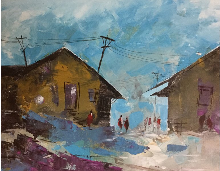 Streetscape Painting in Acrylic on Canvas for Wall Decor